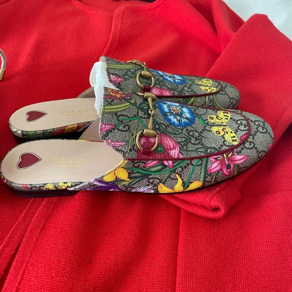 ❌SOLD❌ GUCCI Jordan Flora Canvas and Leather Mules -Size 38.5 - Picture 4 of 11